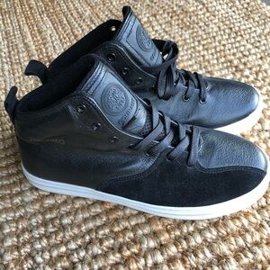 Black Leather and Suede High-Top Sneakers